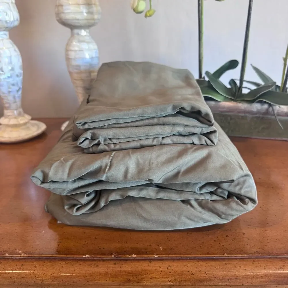 Quince Organic Bamboo Fitted Sheet Set King Dusty Olive NWOT